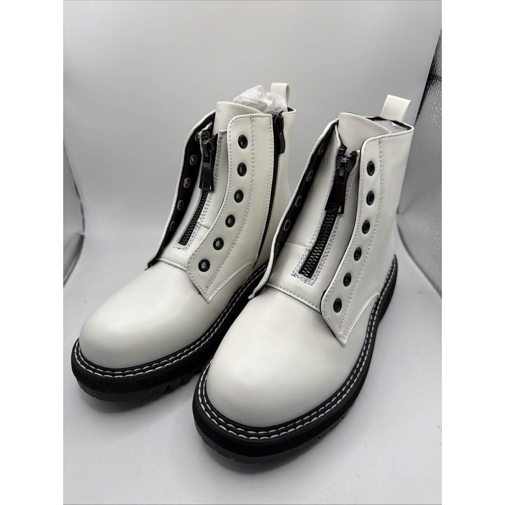 DUNES Boots Womens 7 M White Coltrane Zip Motor Bike Platform